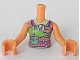 Part No: FTGpb277c01  Name: Torso Mini Doll Girl Lime Top, Coral Belts, Sand Green Bag and Yellow Bandana Pattern, Nougat Arms with Hands