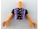 Part No: FTGpb510c01  Name: Torso Mini Doll Girl Medium Lavender Jacket over Black T-Shirt with Coral, Yellowish Green and Metallic Pink Pixellated Shapes Pattern, Nougat Arms with Hands with Black Short Sleeves