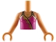 Part No: FTGpb563c01  Name: Torso Mini Doll Girl Magenta Sleeveless Dress Top with Dark Blue and Gold Trim and Necklace Pattern, Nougat Arms with Hands