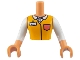 Lot ID: 394835909  Part No: FTMpb072c01  Name: Torso Mini Doll Man Bright Light Orange Shirt, White Collar and Badge, Coral Pocket Pattern, Nougat Arms with Hands with White Long Sleeves