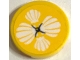 Part No: 14769pb511  Name: Tile, Round 2 x 2 with Bottom Stud Holder with Cushion with White Shells and Black Button on Yellow Background Pattern (Sticker) - Set 41380