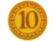 Part No: 14769pb774  Name: Tile, Round 2 x 2 with Bottom Stud Holder with Coin with Dark Orange and Bright Light Orange '10' and Border with Filigree Pattern