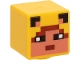Lot ID: 368040734  Part No: 19729pb045  Name: Minifigure, Head, Modified Cube with Pixelated Nougat Face, Black Eyes and Ears, and Reddish Brown Hair and Mouth Pattern (Minecraft Ocelot Skin)