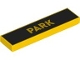 Lego part: Tile 1 x 4 with 'PARK' on Black Background Pattern