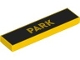 Part No: 2431pb876  Name: Tile 1 x 4 with 'PARK' on Black Background Pattern