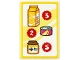 Part No: 26603pb562  Name: Tile 2 x 3 with Price List with Carton of Orange Juice, Tin Can, Jar of Honey, Numbers 3, 2 and 5 on Red Starbursts Pattern (Sticker) - Set 41704