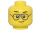 Part No: 28621pb0051  Name: Minifigure, Head Black Eyebrows, Silver Glasses, and Closed Mouth Crooked Smile Pattern - Vented Stud