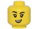 Lot ID: 387883066  Part No: 28621pb0057  Name: Minifigure, Head Female, Black Eyebrows One Raised, White Pupils, and Open Mouth Crooked Smile Pattern - Vented Stud