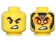 Part No: 28621pb0075  Name: Minifigure, Head Dual Sided Thick Black Eyebrows, Open Mouth Scowl / Orange Face, Black and Dark Bluish Gray Fur, and Gold Eyes Pattern - Vented Stud