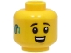 Lot ID: 386908813  Part No: 28621pb0097  Name: Minifigure, Head Black Eyebrows, Medium Nougat Chin Dimple, Open Mouth Smile with Teeth, Dark Turquoise Hearing Aid Pattern - Vented Stud