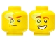 Lot ID: 391432841  Part No: 28621pb0112  Name: Minifigure, Head Dual Sided Reddish Brown Eyebrows, Lime Right Eye with Yellowish Green Splotch, Smirk / Open Mouth Smile with Teeth Pattern - Vented Stud