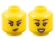 Lot ID: 389698794  Part No: 28621pb0113  Name: Minifigure, Head Dual Sided Female Black Eyebrows and Eyelashes, Metallic Pink Eye Shadow and Lips, Smirk / Open Mouth Smile with Teeth Pattern - Vented Stud