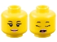 Part No: 28621pb0121  Name: Minifigure, Head Dual Sided Female Black Eyebrows and Eyelashes, Bright Pink Lips, Grin / Open Mouth with Coral Tongue, Sleeping Pattern - Vented Stud