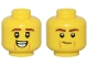 Part No: 28621pb0194  Name: Minifigure, Head Dual Sided Reddish Brown Eyebrows, Dark Orange Cheek Lines, and Open Mouth Smile / Smirk Pattern - Vented Stud