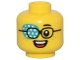 Lot ID: 390553616  Part No: 28621pb0196  Name: Minifigure, Head Black Glasses, Dark Turquoise Eye Patch with White Dots, Freckles, and Open Mouth Smile Pattern - Vented Stud