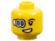 Part No: 28621pb0203  Name: Minifigure, Head Black Eyebrow, White and Medium Azure Cyborg Eyepiece, Medium Nougat Chin Dimple, Lopsided Open Mouth Grin with Teeth Pattern - Vented Stud