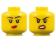 Part No: 28621pb0261  Name: Minifigure, Head Dual Sided Female Black Eyebrows and Single Eyelashes, Red Lips, Lopsided Grin / Scowl Pattern - Vented Stud