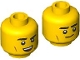 Part No: 28621pb0403  Name: Minifigure, Head Dual Sided Black Eyebrows, Beauty Mark, Medium Nougat Cheek Lines, Open Mouth Smile with Top Teeth and Tongue / Grin Pattern - Vented Stud