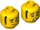 Part No: 28621pb0438  Name: Minifigure, Head Dual Sided Black Eyebrows and Sideburns, Medium Nougat Chin Dimple, Lopsided Grin / Scared Open Mouth with Teeth Pattern - Vented Stud