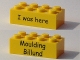 Part No: 3001pb110  Name: Brick 2 x 4 with Black 'I was here' Front and 'Moulding Billund' Back - Kornmarken Factory Tour Pattern