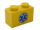 Part No: 3004pb197  Name: Brick 1 x 2 with Blue and White EMT Star of Life Pattern (Sticker) - Set 60203