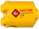 Part No: 30361pb031L  Name: Brick, Round 2 x 2 x 2 Robot Body with 'CAUTION' and Warning Sign with 'O2' Pattern Model Left Side (Sticker) - Set 60092