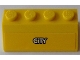 Part No: 3037pb037  Name: Slope 45 2 x 4 with White City Logo on Yellow Background Pattern (Sticker) - Set 60073