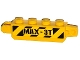 Part No: 30387pb010  Name: Hinge Brick 1 x 4 Locking, 9 Teeth with Black and Yellow Danger Stripes and 'MAX-3T' Pattern on Both Sides (Stickers) - Set 60035