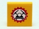 Part No: 3068pb0612  Name: Tile 2 x 2 with Black Helmet with Crossed Pickaxes in Red Gear (Miners Logo) Pattern (Sticker) - Set 4204