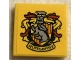 Part No: 3068pb1682  Name: Tile 2 x 2 with HP 'HUFFLEPUFF' House Crest with Red Plumes on Yellow Background Pattern (Sticker) - Set 75956