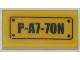 Part No: 3069pb0214  Name: Tile 1 x 2 with 'P-A7-7ON' Pattern (Sticker) - Set 7050