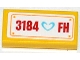 Part No: 3069pb0275  Name: Tile 1 x 2 with Medium Azure Heart and '3184 FH' Pattern (Sticker) - Set 3184