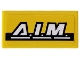 Part No: 3069pb0801  Name: Tile 1 x 2 with White 'A.I.M.' and Black Stripe on Yellow Background Pattern (Sticker) - Set 76142