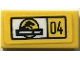 Part No: 3069pb1353  Name: Tile 1 x 2 with Jurassic Park Logo and Black '04' Pattern (Sticker) - Set 76956