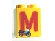 Part No: 31110pb055  Name: Duplo, Brick 2 x 2 x 2 with Letter M and Motorcycle Pattern