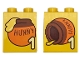 Part No: 31110pb194  Name: Duplo, Brick 2 x 2 x 2 with Bright Light Yellow Number 1 and Orange and Reddish Brown Honey Pot with 'HUNNY' Standing / Lying on Side Pattern