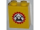 Part No: 3245cpb014  Name: Brick 1 x 2 x 2 with Inside Stud Holder with Miners Logo (Helmet with Crossed Pickaxes in Gear) on Transparent Background Pattern (Sticker) - Set 4203