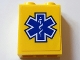 Part No: 3245cpb105  Name: Brick 1 x 2 x 2 with Inside Stud Holder with Blue EMT Star of Life on Yellow Background Pattern (Sticker) - Set 60179
