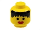 Part No: 3626apx2  Name: Minifigure, Head Female Black Hair Messy, Thick Red Lips Pattern - Solid Stud