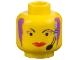 Part No: 3626bpb0007  Name: Minifigure, Head Female with Black Thin Eyebrows, Purple Hair and Eye Shadow, Headset with Microphone, and Red Lips Wide Pattern - Blocked Open Stud