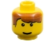 Part No: 3626bpb0016  Name: Minifigure, Head Brown Hair Parted on Right, Small Pupils, Grin Pattern - Blocked Open Stud
