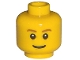 Part No: 3626bpb0121  Name: Minifigure, Head Brown Eyebrows, Thin Grin, Black Eyes with White Pupils Pattern - Blocked Open Stud
