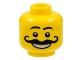 Part No: 3626bpb0174  Name: Minifigure, Head Moustache Curly Long Thick, White Grin, Raised Eyebrows Pattern - Blocked Open Stud