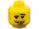 Part No: 3626bpb0186  Name: Minifigure, Head Black Eyebrows, Left Raised, Moustache and Sideburns Stubble, Lopsided Open Mouth Smile with Teeth and Lower Lip, Missing Tooth Pattern - Blocked Open Stud