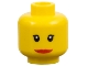 Part No: 3626bpb0190  Name: Minifigure, Head Female with Red Lips, Wide Smile, Small Eyelashes Pattern - Blocked Open Stud