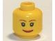 Part No: 3626bpb0205  Name: Minifigure, Head Female with Brown Thin Eyebrows, White Pupils and Short Eyelashes, Wide Smile with Red Lips Pattern - Blocked Open Stud
