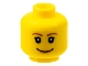 Part No: 3626bpb0242  Name: Minifigure, Head Female with Brown Thin Eyebrows, White Pupils, Short Eyelashes, Wide Smile with Nougat Lips Pattern - Blocked Open Stud