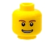Part No: 3626bpb0273  Name: Minifigure, Head Brown Eyebrows, Thin Grin with Teeth, Black Eyes with White Pupils Pattern - Blocked Open Stud