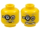 Part No: 3626bpb0355  Name: Minifigure, Head Dual Sided Power Miner Glasses with Blue Arrow, Gray Eyebrows, Moustache, Mouth Closed / Mouth with Teeth Pattern - Blocked Open Stud