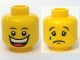 Part No: 3626bpb0368  Name: Minifigure, Head Dual Sided Huge Grin, White Pupils, Eyebrows / Sad with Tear, Convex Eyebrows Pattern - Blocked Open Stud